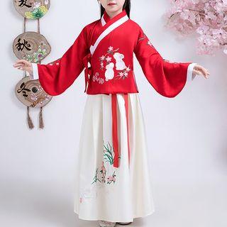 Kidslong-sleeve Hanfu Top / Maxi A-line Skirt / Scarf / Set