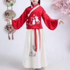 Kidslong-sleeve Hanfu Top / Maxi A-line Skirt / Scarf / Set