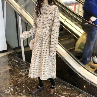 Corduroy Heart Print Midi A-line Dress Hearts - Black & White - One Size