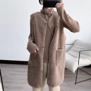 Button-up Fleece Long Vest