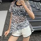 Short-sleeve Zebra-pattern Sheer Sports T-shirt