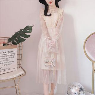 Set : Lace Bell Long-sleeve Dress + Sleeveless Dress