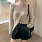 Perforated Knit Top / Faux Leather Shorts
