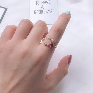 Rhinestone Ring (various Designs) Moon - Red & Gold - One Size
