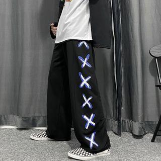 Cross Print Wide-leg Pants