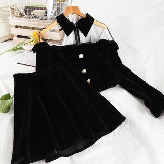Set: Mesh Panel Crop Top + Mini A-line Skirt