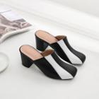Genuine Leather Color Block Chunky Heel Mules