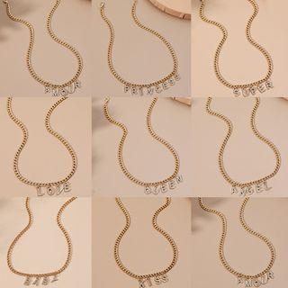 Lettering Rhinestone Fringed Alloy Necklace