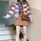 Plaid Buttoned Knot Jacket / A-line Mini Skirt / Shirt