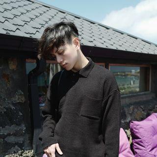 Plain Sweater With Polo Collar