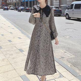Floral Midi A-line Dress With Detachable Collar