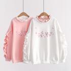 Ruffled Cherry Blossom Print Sweatshirt