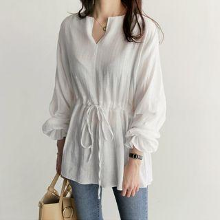 Notch Neck Blouse White - One Size