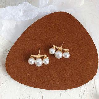 Faux Pearl Earring 01 - Silver Needle - White - One Size