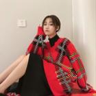Plaid V-neck Loose-fit Sweater