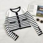 Color-block Striped Long-sleeve Knit Top White - One Size