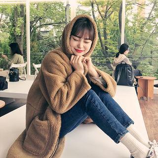 Boucl -knit Faux-shearling Coat With Scarf