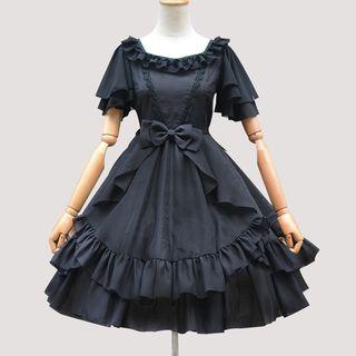 Bow Detail Ruffled Short-sleeve A-line Dress