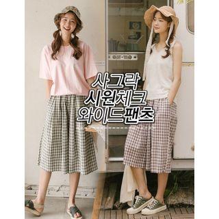 Band-waist Gingham Cropped Pants