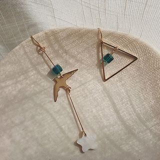 Non-matching Alloy Bird Scallop Star & Triangle Dangle Earring 1 Pair - Non-matching & Bird - Green & Gold - One Size