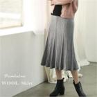Ribbed Wool Blend Midi Knit Skirt