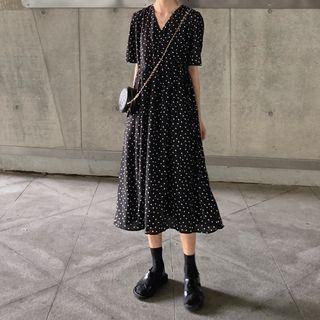 V-neck Dotted Dress As Shown In Figure - One Size