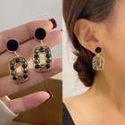 Rhinestone Resin Rectangle Alloy Dangle Earring 1 Pair - S925 Silver Needle - Black & Gold - One Size