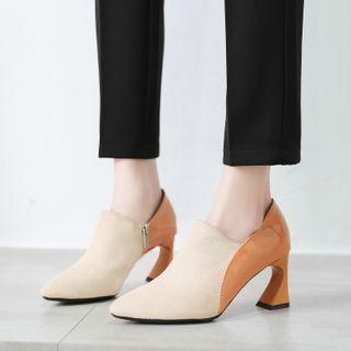 Block Heel Paneled Ankle Boots