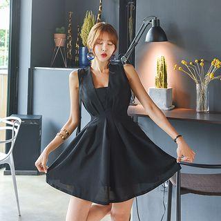 Sleeveless Pintuck A-line Mini Dress