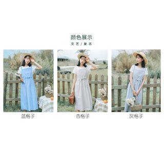 Set: Plaid Pinafore Dress + Plain Short Sleeve T-shirt