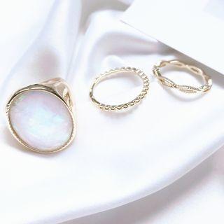 Set Of 3: Alloy Open Ring (assorted Designs) Gold - Us Size 9