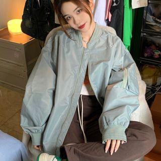 Long-sleeve Plain Zip Bomber Jacket
