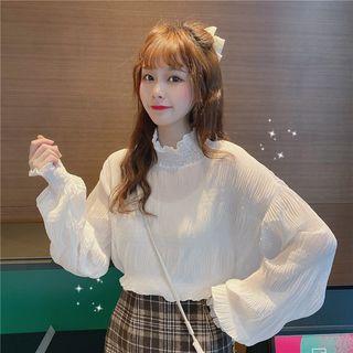 Frilled Trim High Neck Chiffon Top