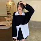 Plain Cropped Sweater / Zip Shirt / Pleated Mini A-line Skirt