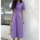 Short-sleeve Midi Dress Purple - One Size