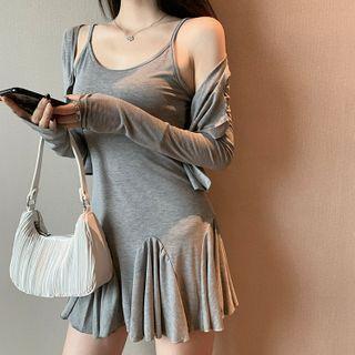 Spaghetti Strap Mini A-line Dress / Plain Cropped Cardigan