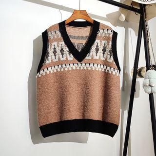 Color-block Print Knit Vest