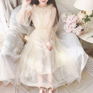 Long-sleeve A-line Midi Sheer Dress