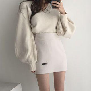 Puff Sleeve Sweater / Mini Fitted Skirt