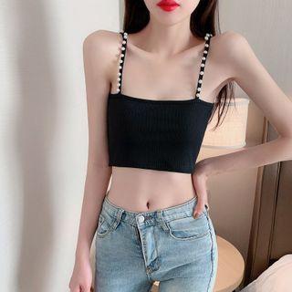 Faux Pearl Cropped Camisole Top