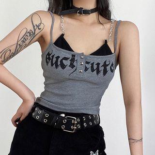 Mock-two-piece Letter Camisole Top