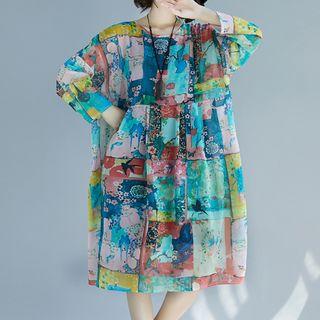 Printed Long-sleeve Dress / Slipdress / Set