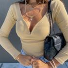 Long-sleeve V-neck Slim Fit Top