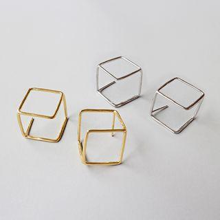 925 Sterling Silver Wirework Cube Earring