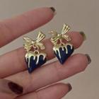 Bow Heart Drop Earring 1 Pair - Silver Needle - Gold - One Size