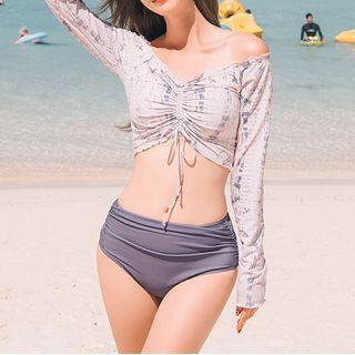 Set: Printed Long-sleeve Swim Top + Bottom