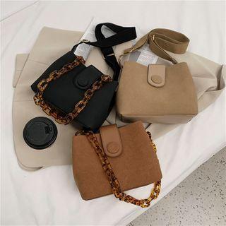 Set: Snap Buttoned Handbag + Pouch