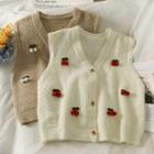 Cherry-accent Button-up Knit Vest