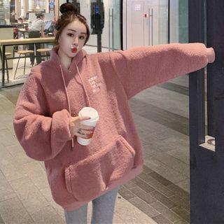 Lettering Fleece Hoodie Pink - One Size
