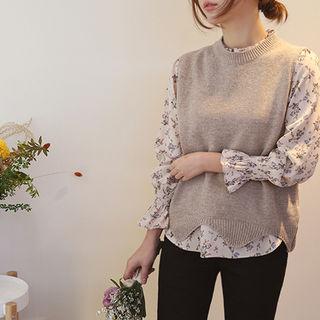 Sleeveless Scallop-hem Wool Blend Knit Top